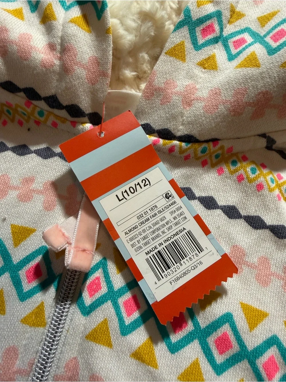 Cat & Jack Girls Sherpa-Lined Zip Hoodie Fair Isle Cream L (10/12)